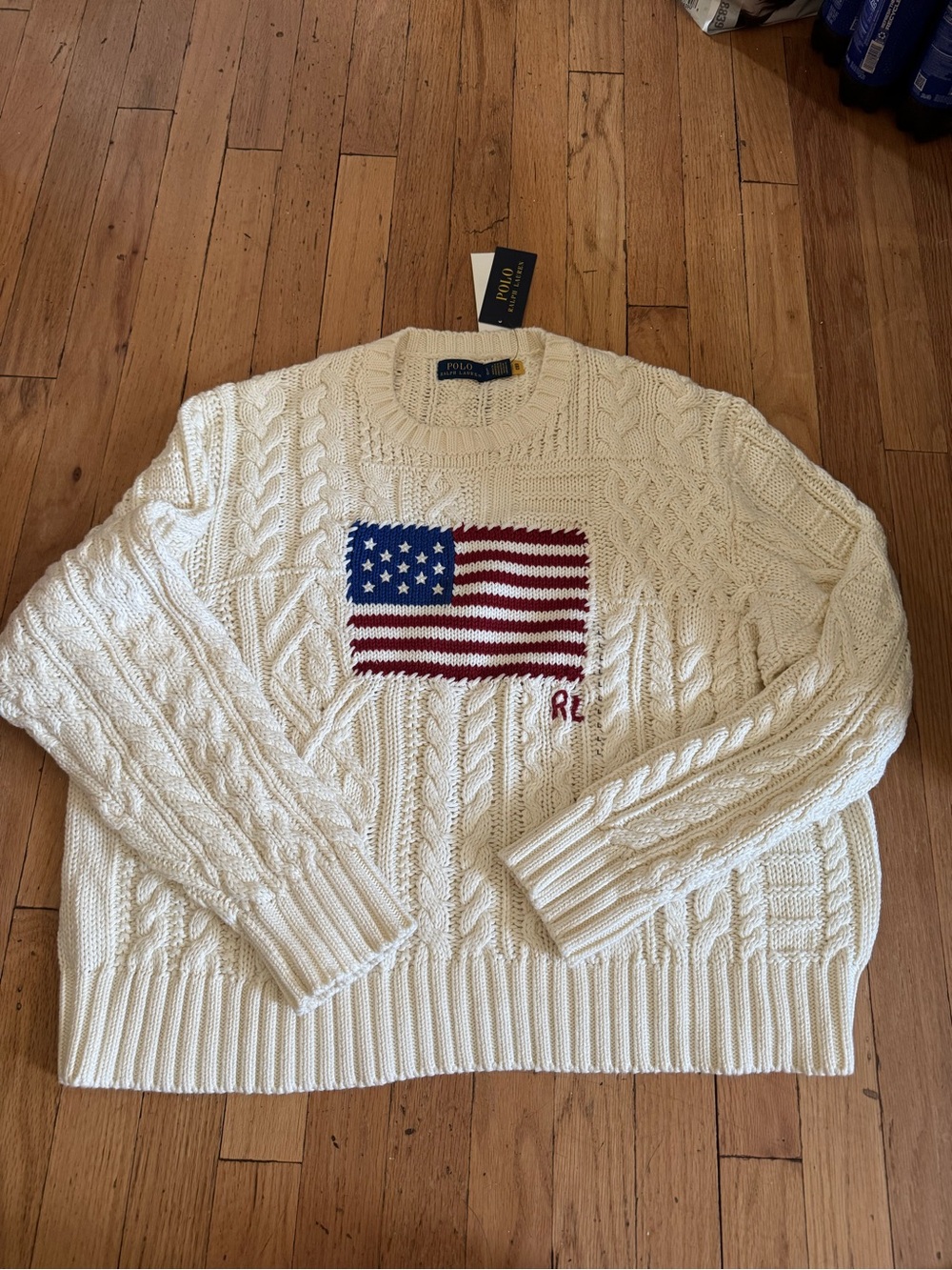 Polo by Ralph Lauren Cream Cable-Knit Sweater with American Flag USA - Picture 5 of 12